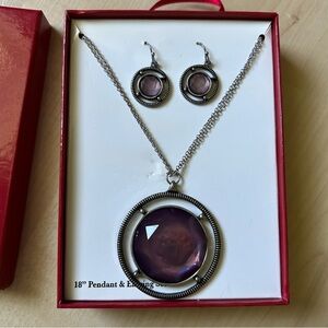 New Pierced Earrings and Necklace Faceted Purple “gemstone” Set